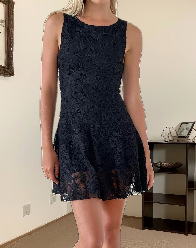 Ambika Dress in Textured Lace Rose Black