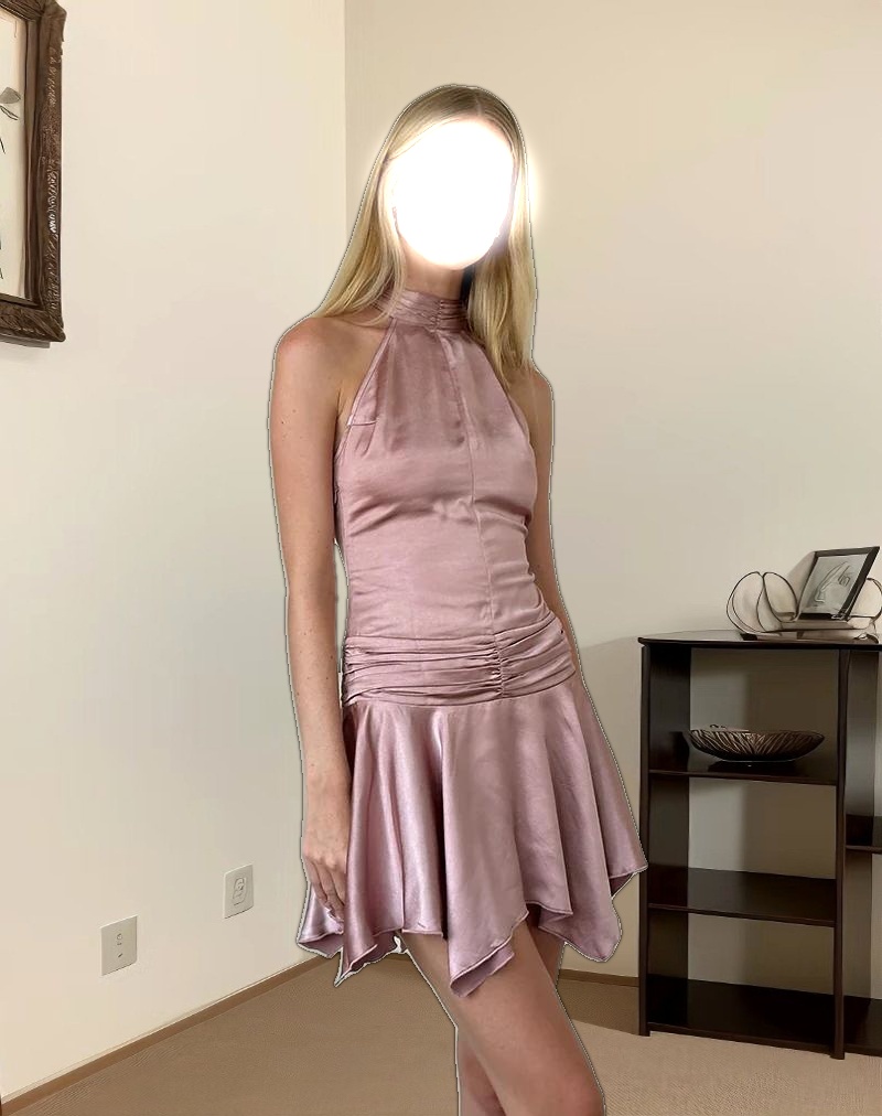 Hydri Satin Halterneck Mini Dress in Baby Pink