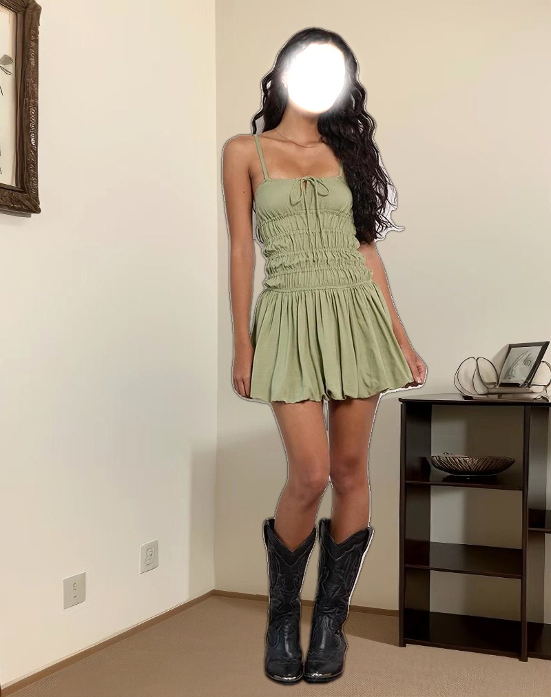 Rasmil Bubble Hem Mini Dress in Sage Green