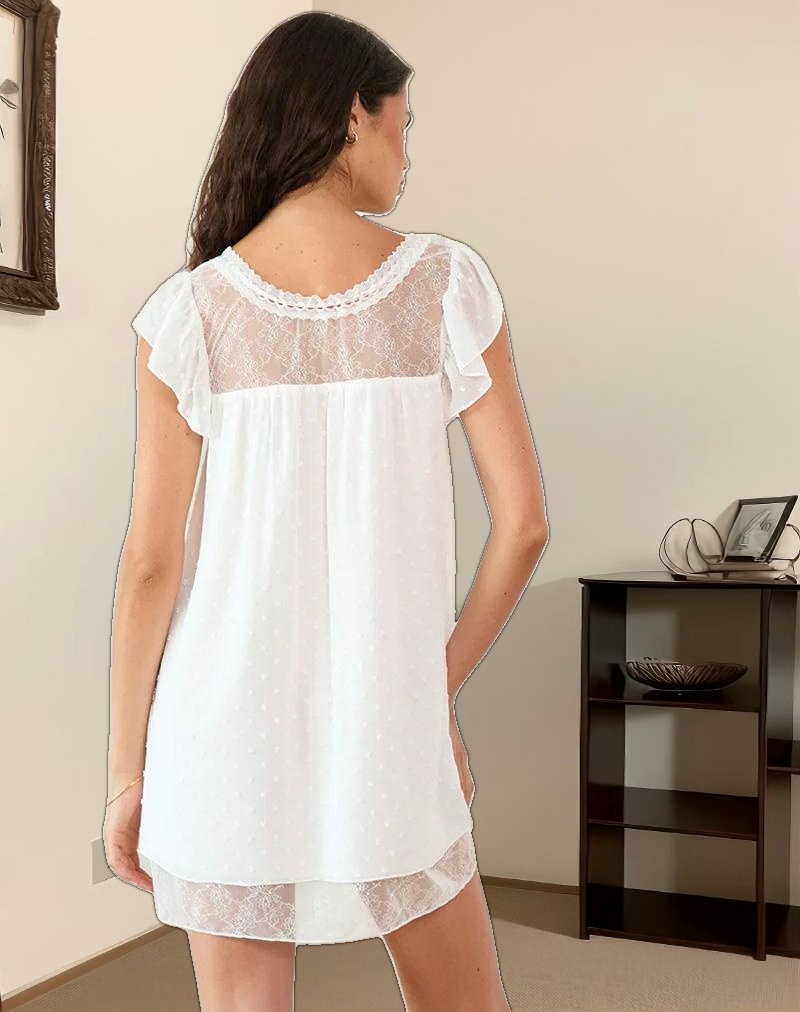 Yagis Smock Mini Dress in Dobby Chiffon White Lace
