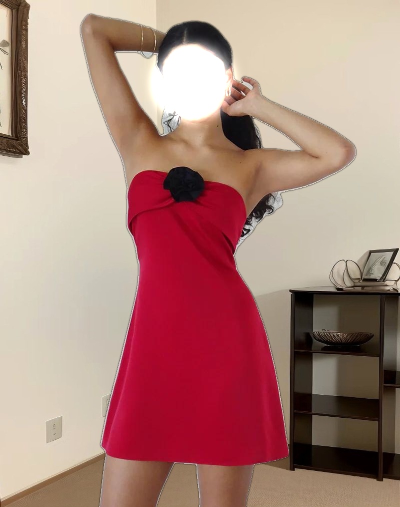 Ninivala Dress in Red with Black Rosette