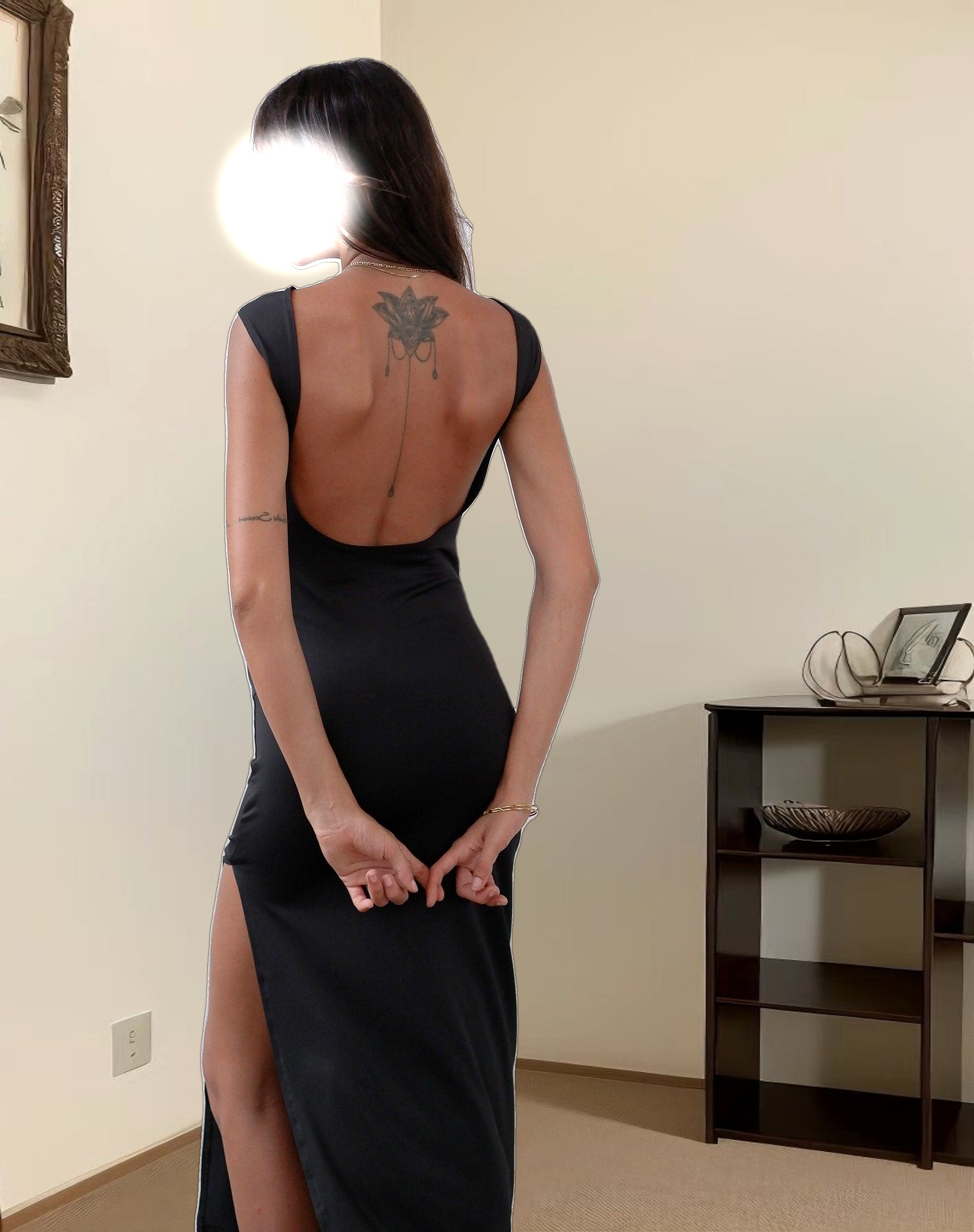Lauryn Backless Maxi Dress in Sheer Black Jersey