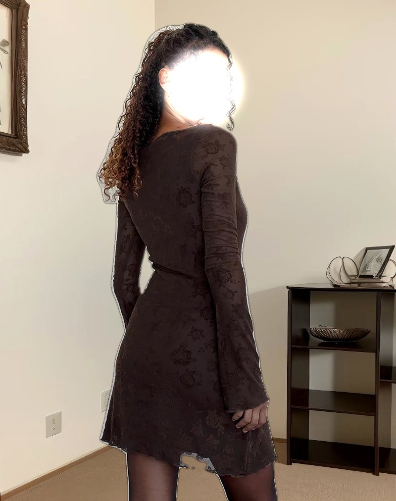 Sevila Long Sleeve Mini Dress in Romantic Rose Flock Brown