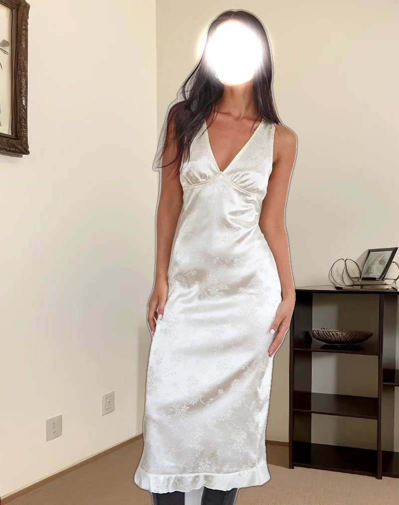 Gastari Midi Dress in Satin Jacquard White