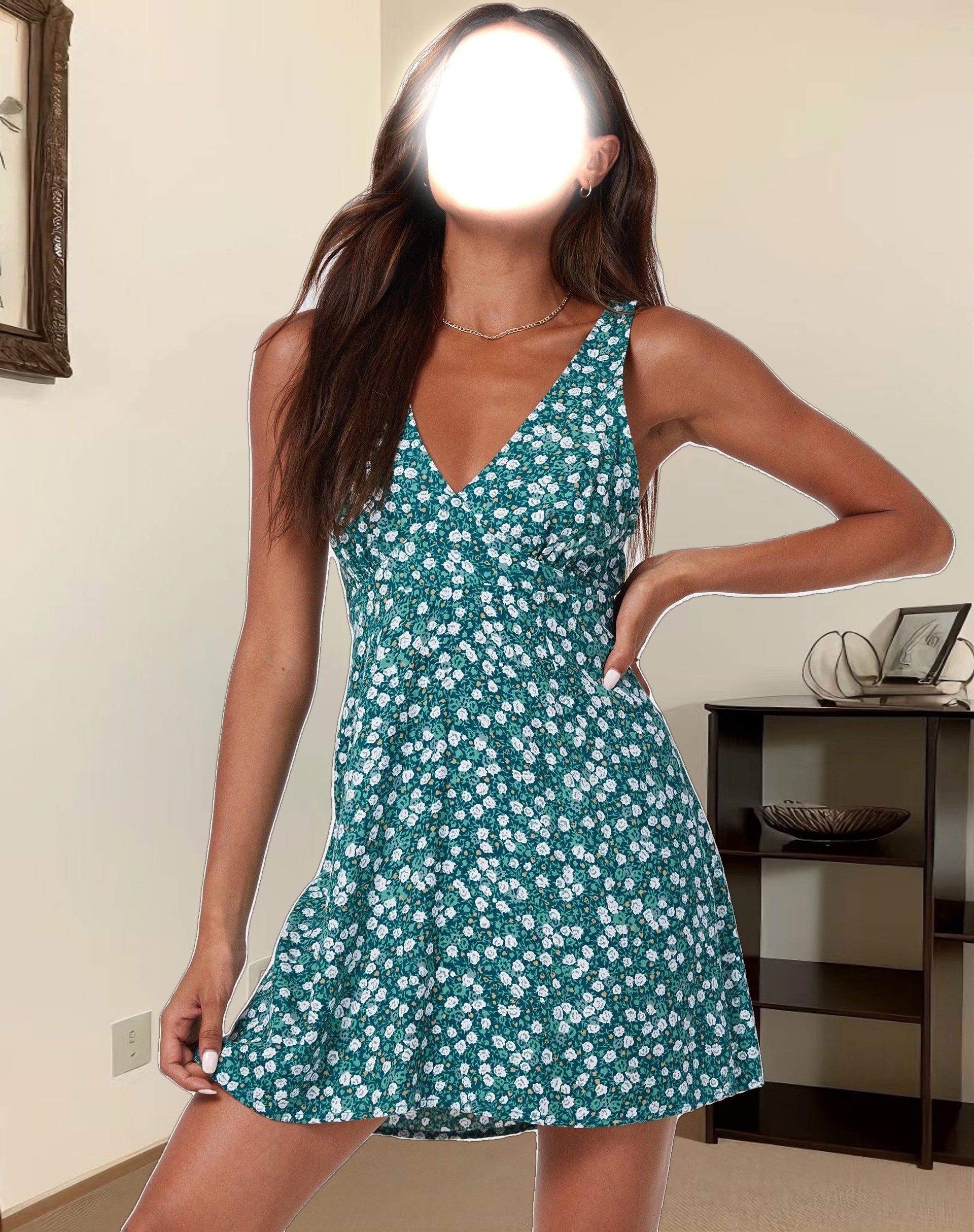 Enslee Slip Dress in Floral Field Green