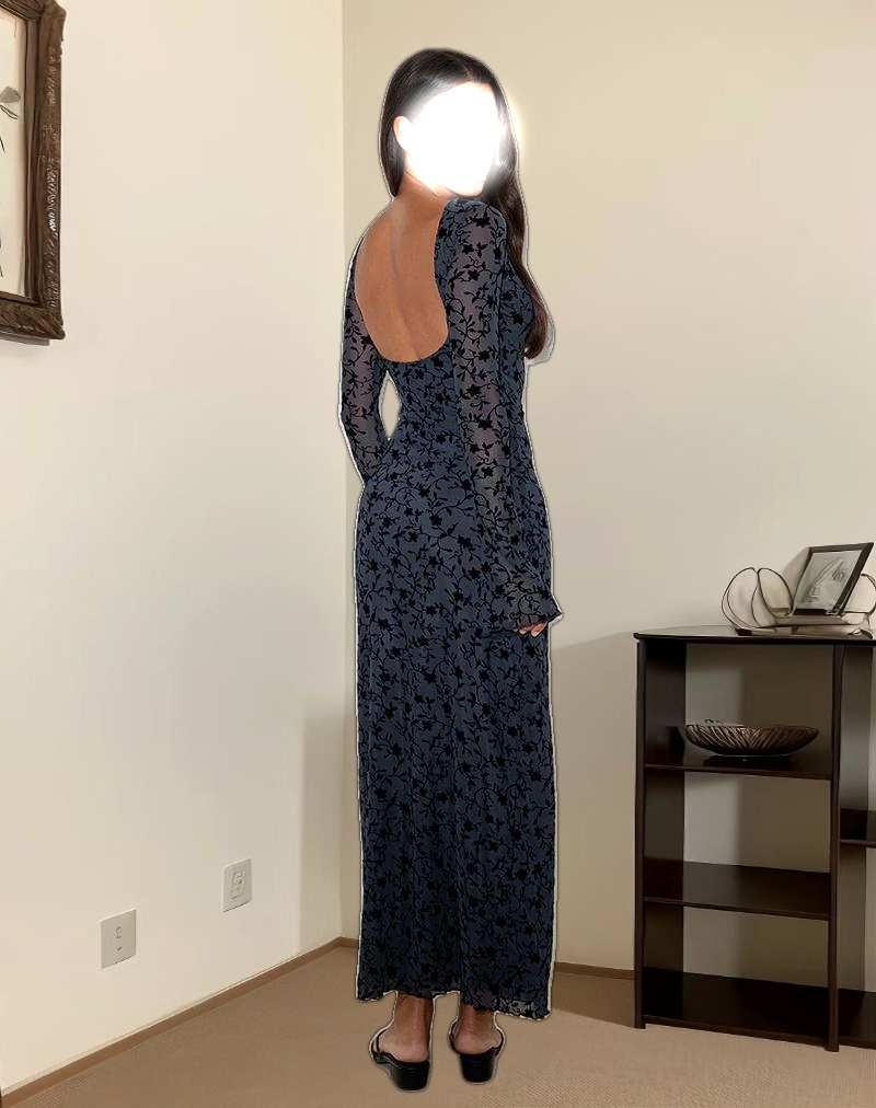 Shaleed Maxi Dress in Pretty Petal Flock Navy