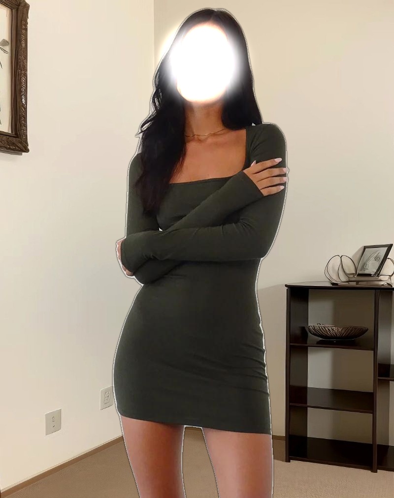 Janjisu Bodycon Mini Dress in Olive