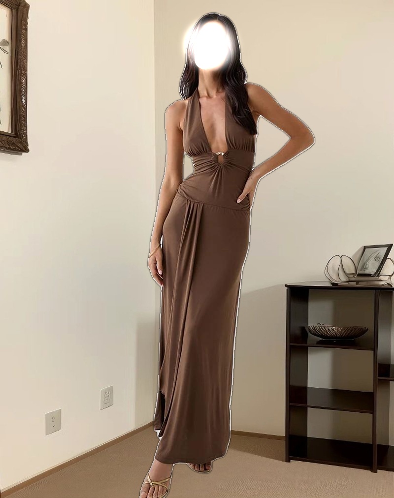 Ryoko Maxi Dress in Cupro Dark Brown