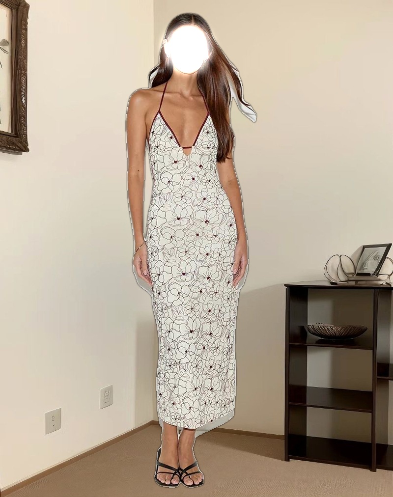 Druvish Midi Dress in Line Flower Cream