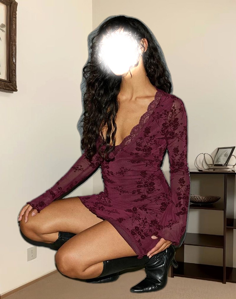 Sriti Mini Dress in Botanical Flower Maroon