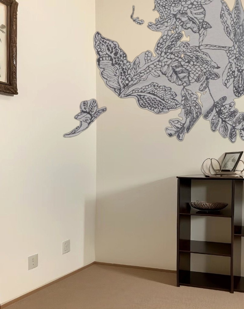 Kausar Off Shoulder Mini Dress in Lace Flower Grey