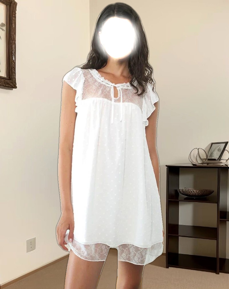 Yagis Smock Mini Dress in Dobby Chiffon White Lace