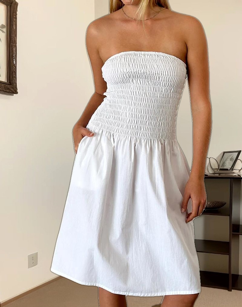 Belesi Bandeau Midi Dress in Poplin White