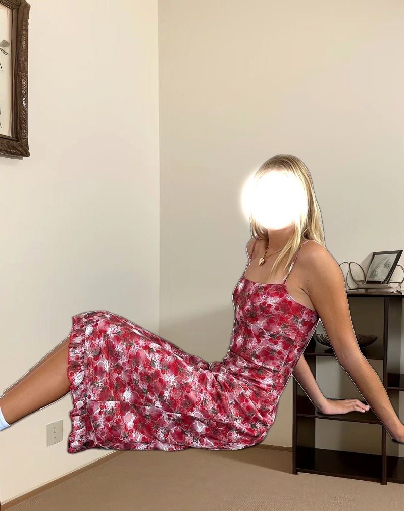 Nawari Midi Dress in Printed Lace Cherry