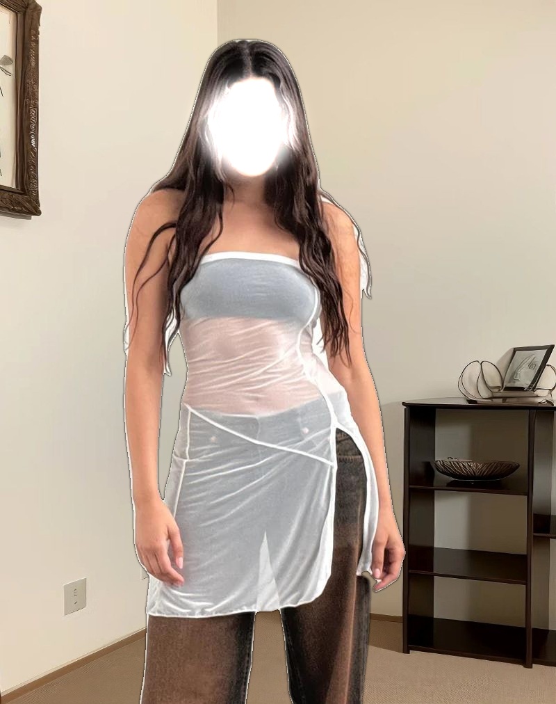 Gretchen Bandeau Mini Dress in Sheer Cream