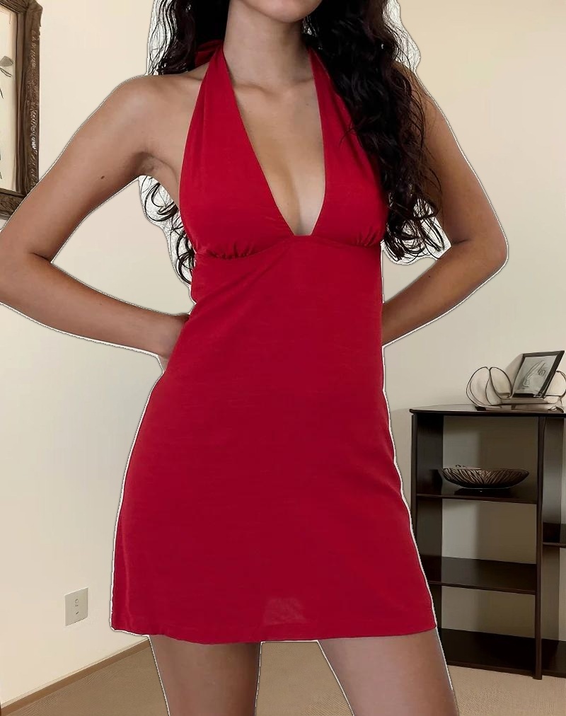 Leana Mini Dress in Private Slub Adrenaline Red