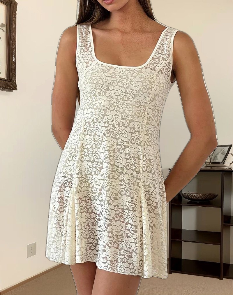 Tabah Mini Dress in Rose Lace Ivory