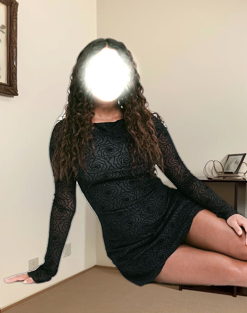 Sevila Long Sleeve Mini Dress in Mesh Black Abstract Flower Flock