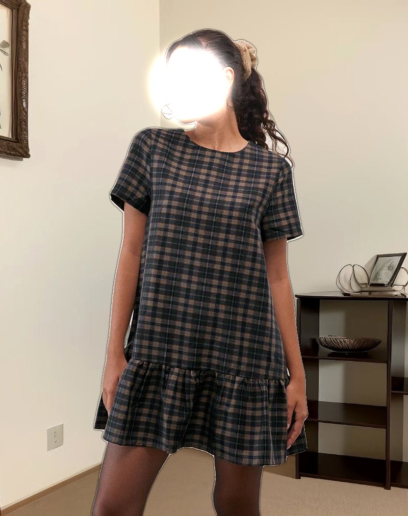 Asterin Mini Smock Dress in Navy Mustard Check