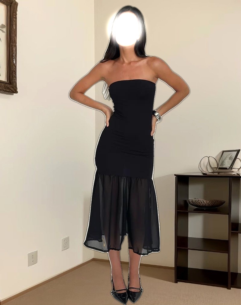 Sachiko Bandeau Midi Dress in Chiffon Jersey Black