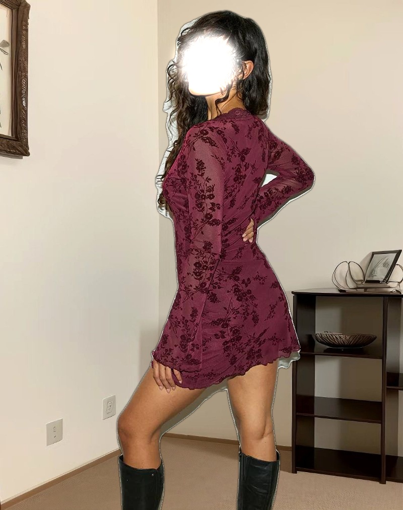 Sriti Mini Dress in Botanical Flower Maroon