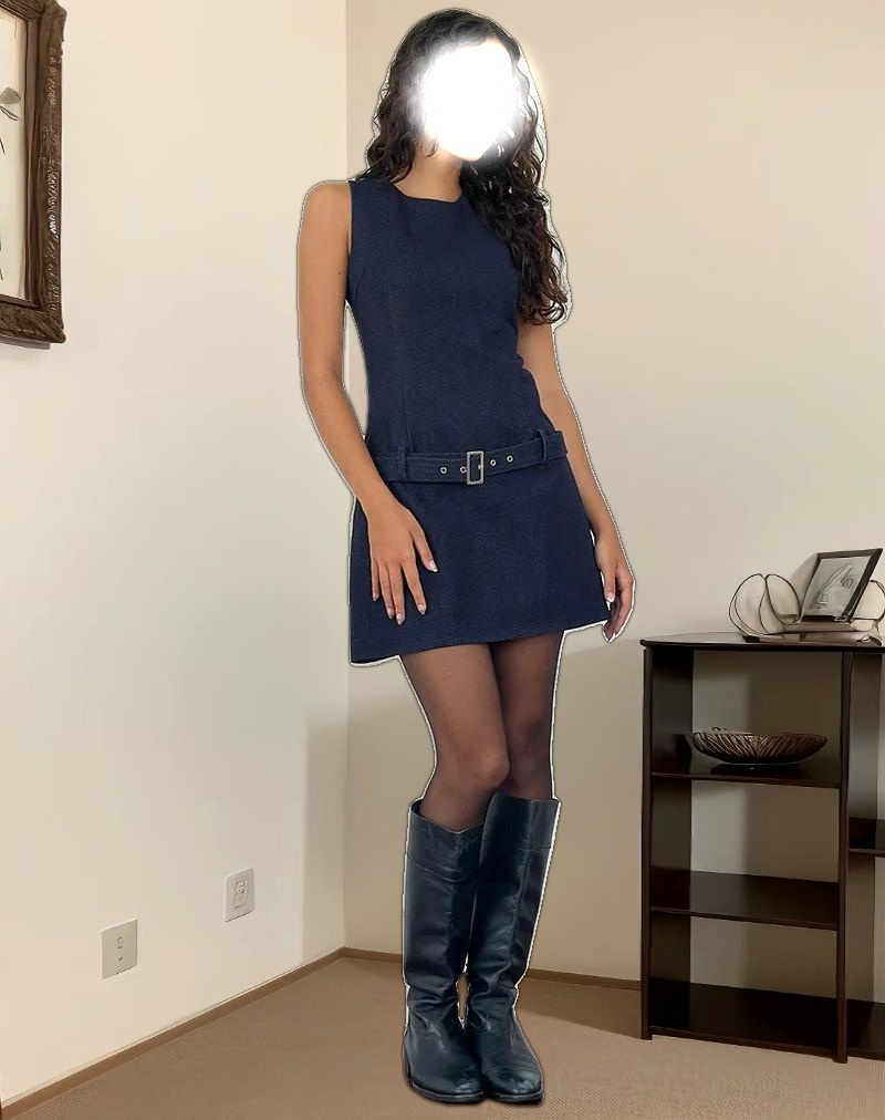 Dilshan Belted Mini Dress in Chambray Indigo