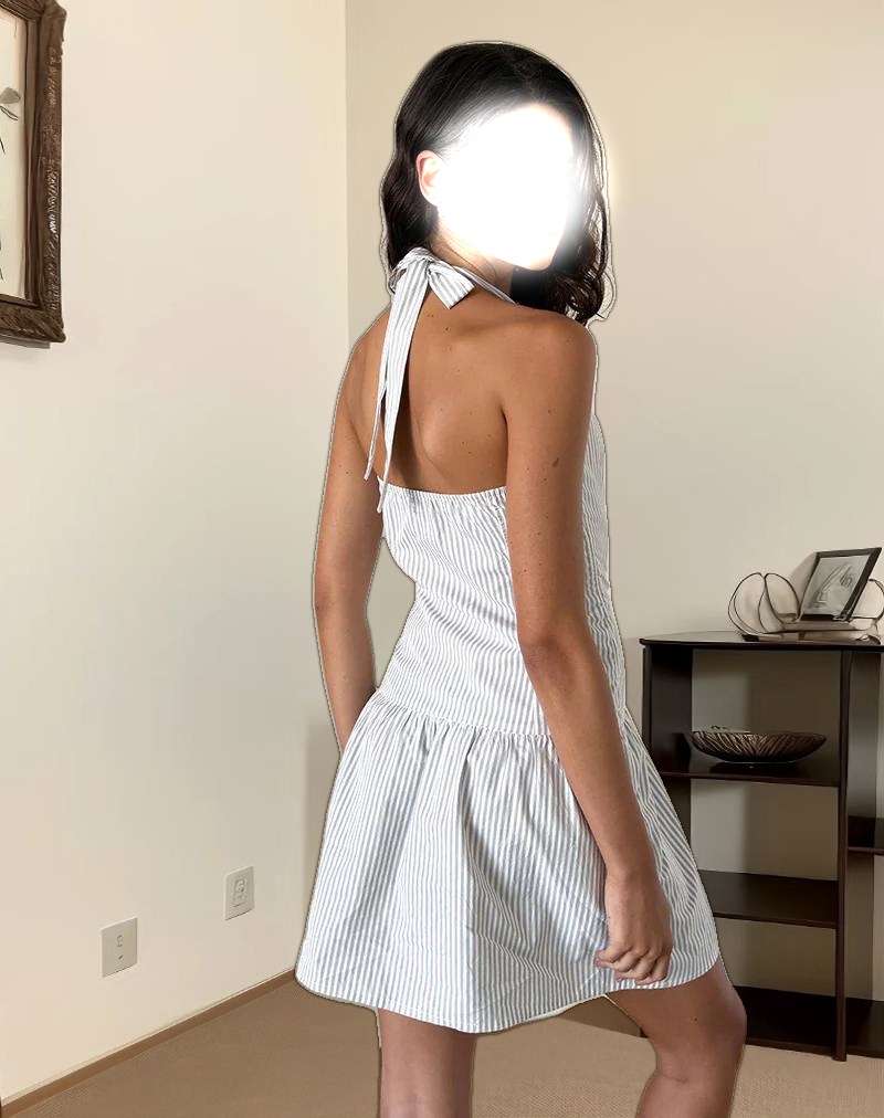 Panja Mini Dress in Small Stripe Vertical Grey