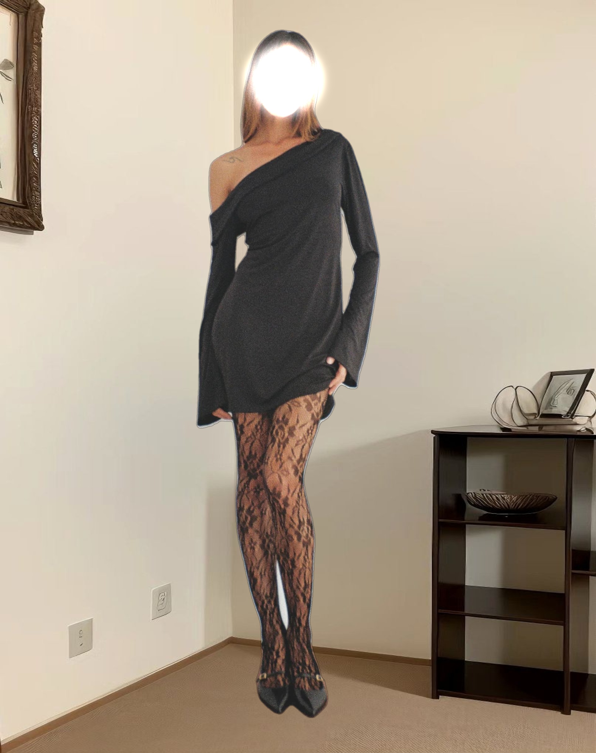 Fliss Asymmetric Mini Dress in Slinky Black