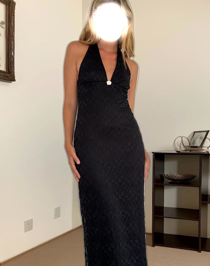 Atma Halterneck Maxi Dress in Canina Lace Black