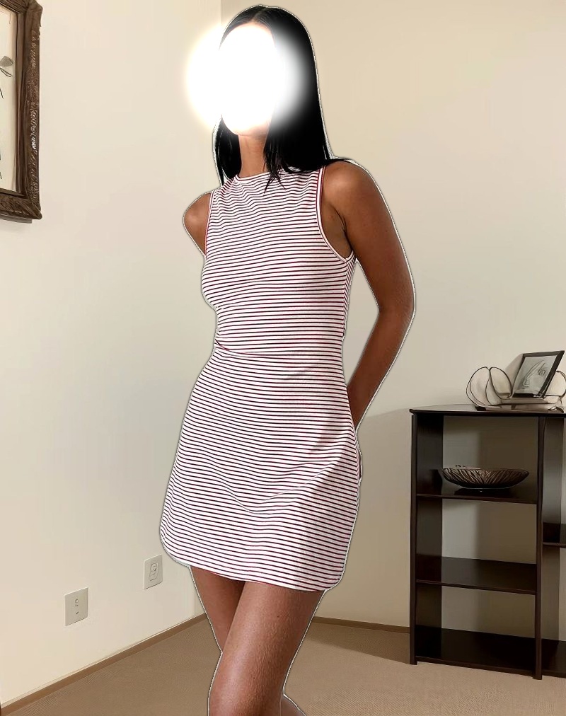 Muzuki Jersey Mini Dress in Red and White Stripe