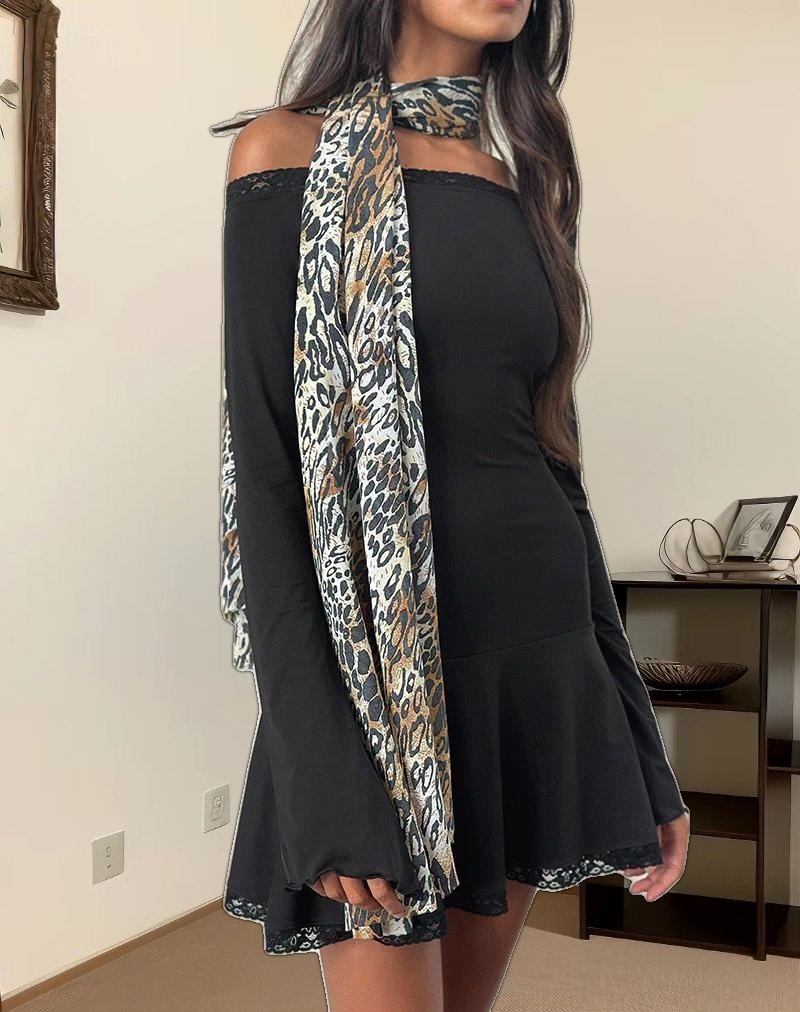 Elwyn Bardot Mini Dress in Slinky Black