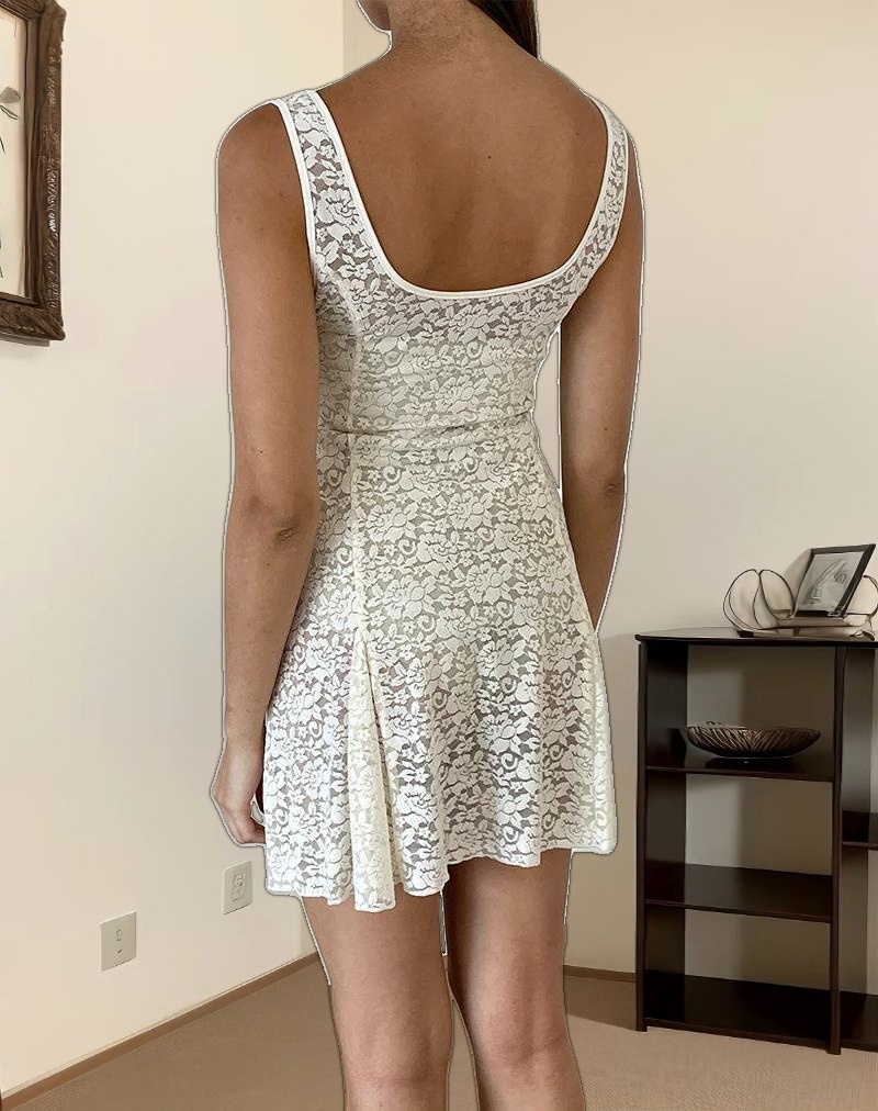 Tabah Mini Dress in Rose Lace Ivory