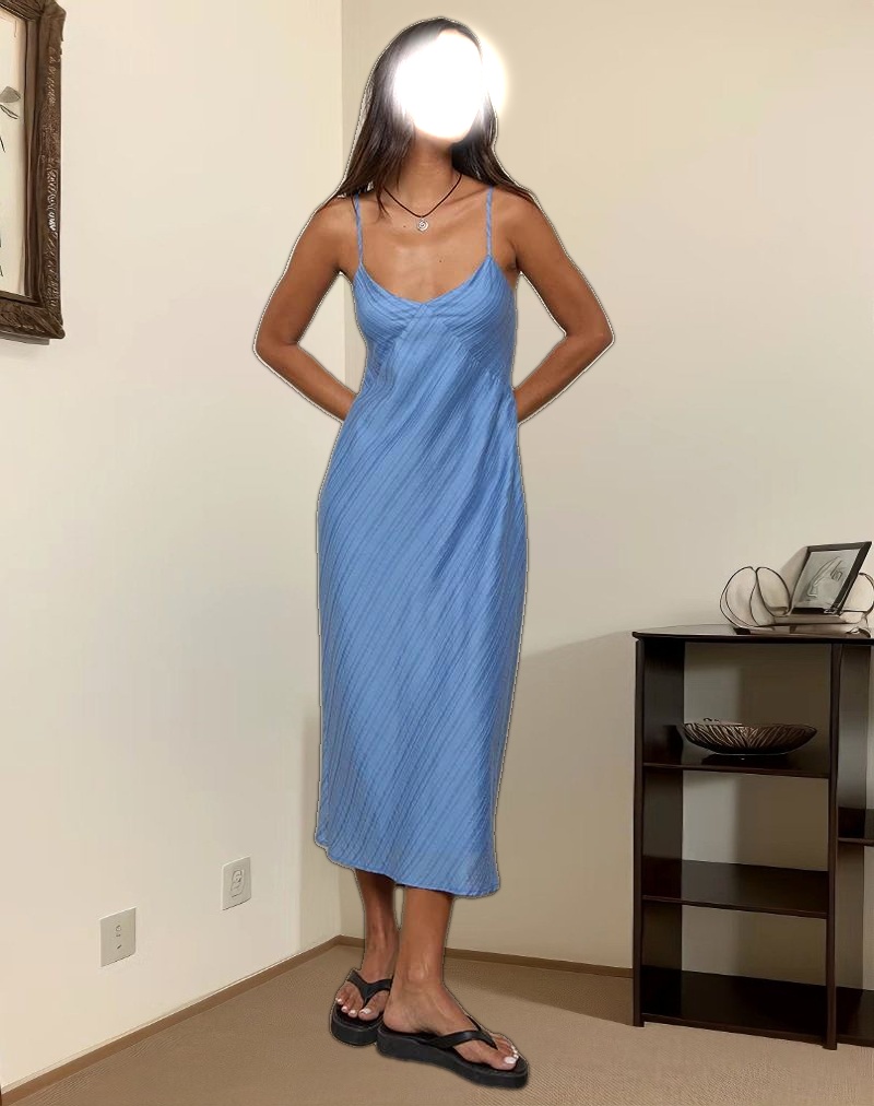Elayna Midi Dress in Chiffon Stripe Blue
