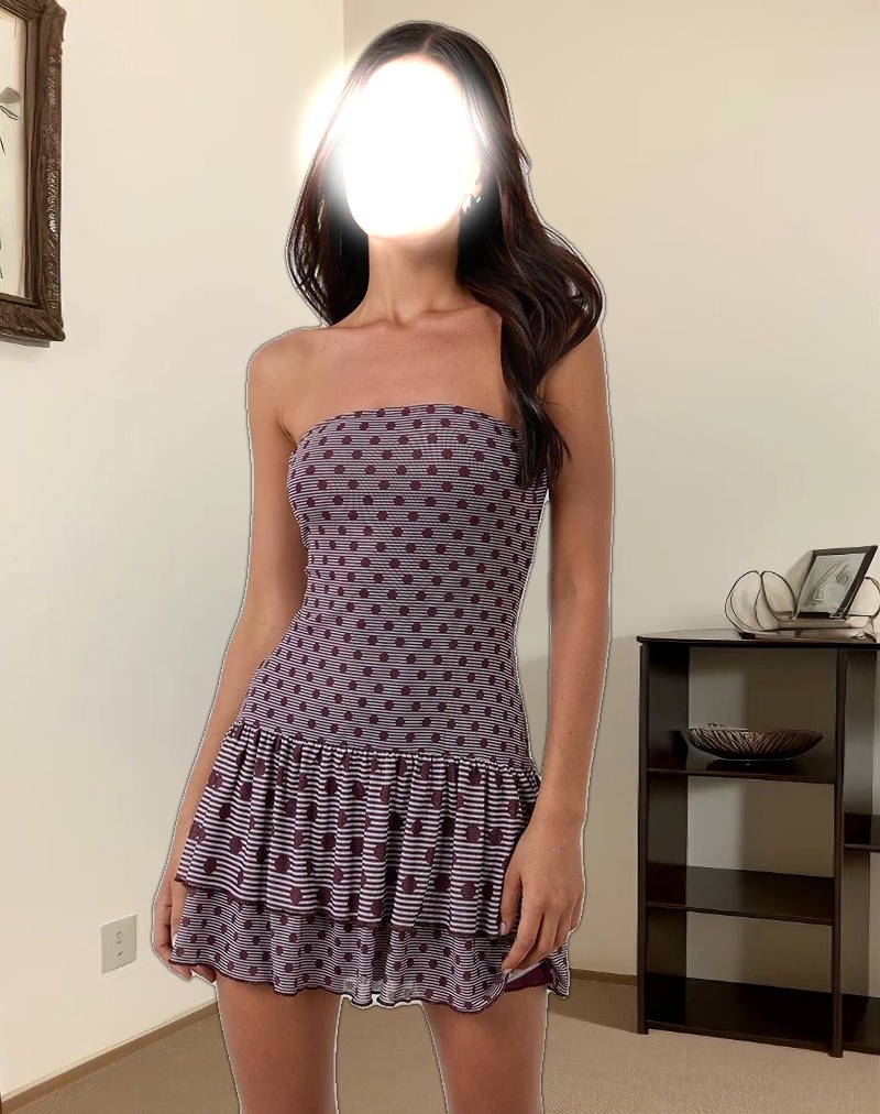 Midea Bandeau Dress in Stripe Polka Plum