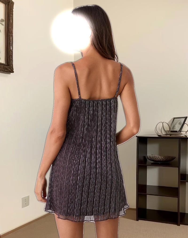 Cheria Mini Dress in Shimmer Plisse Brown