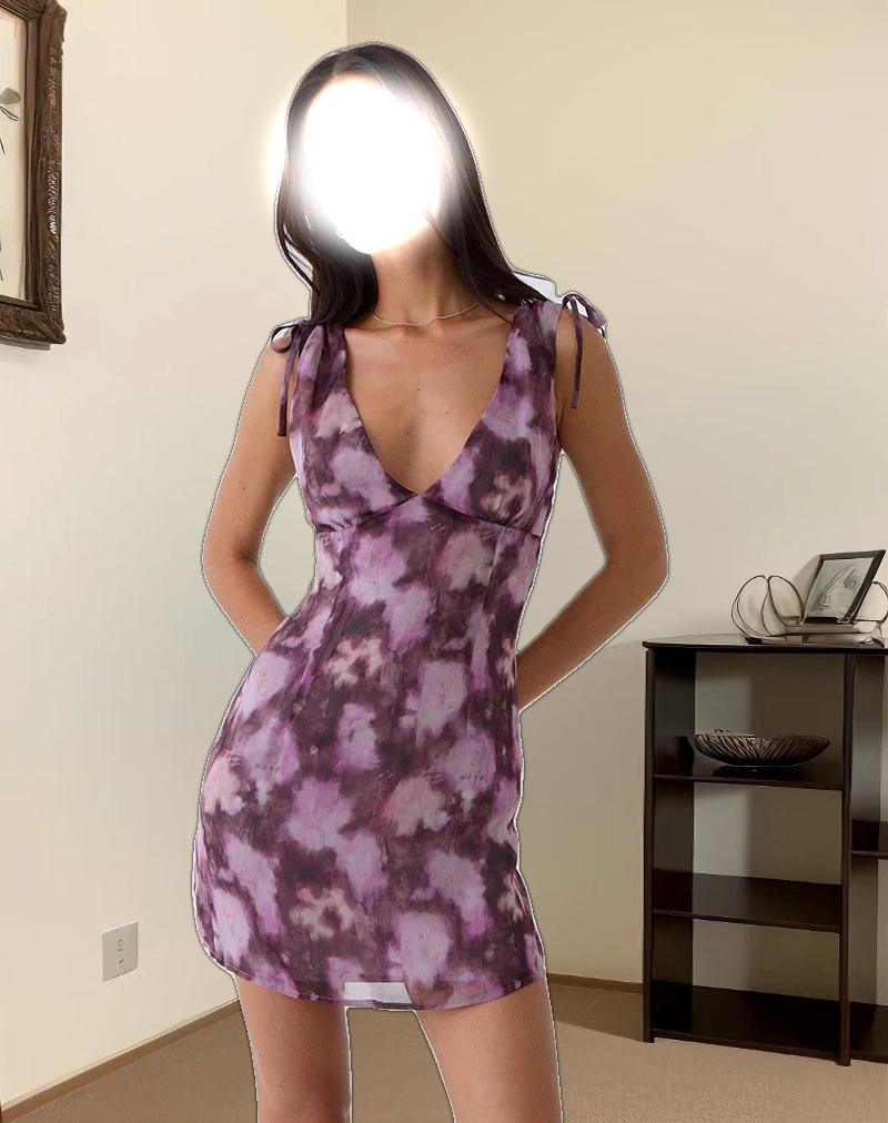 Carmila Mini Dress in Chiffon Floral Purple