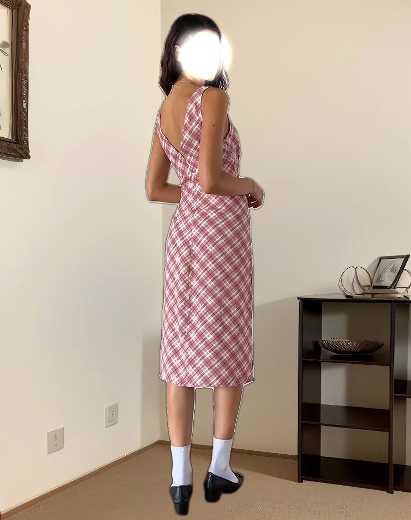 Liva Midi Dress in Pink Tartan