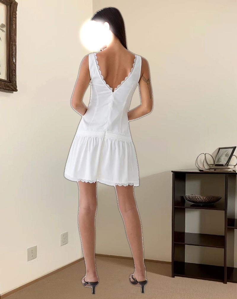 Nesha Ruffle Satin Mini Dress in White