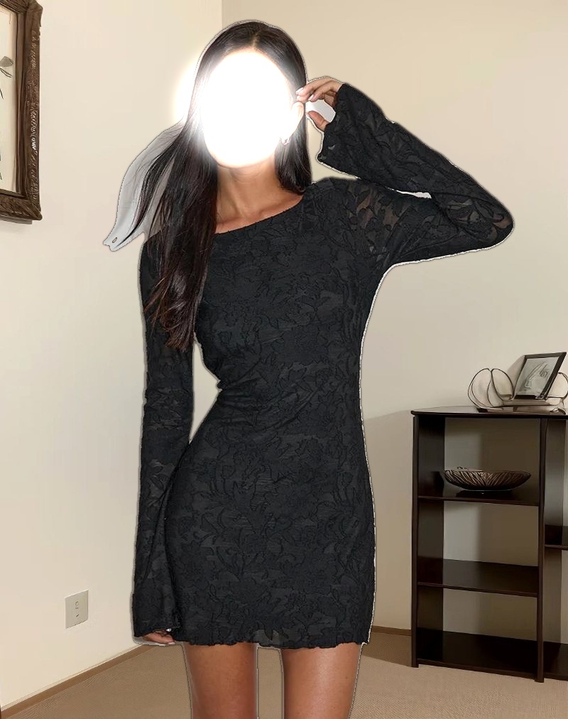 Julita Mini Dress in Sheer Flower Black