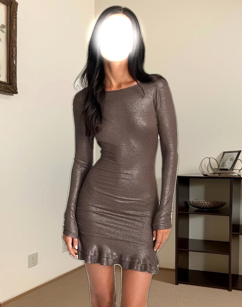 Sabiya Backless Mini Dress in Shimmer Brown