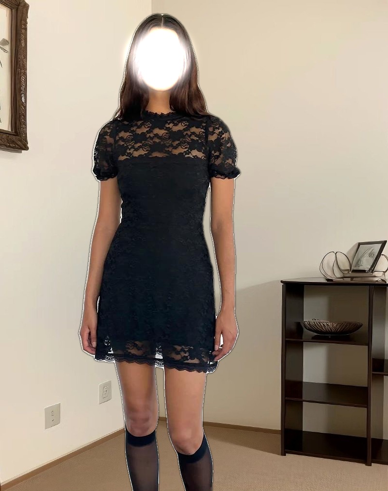 Adele Mini Tea Dress in Black Jasmine Lace