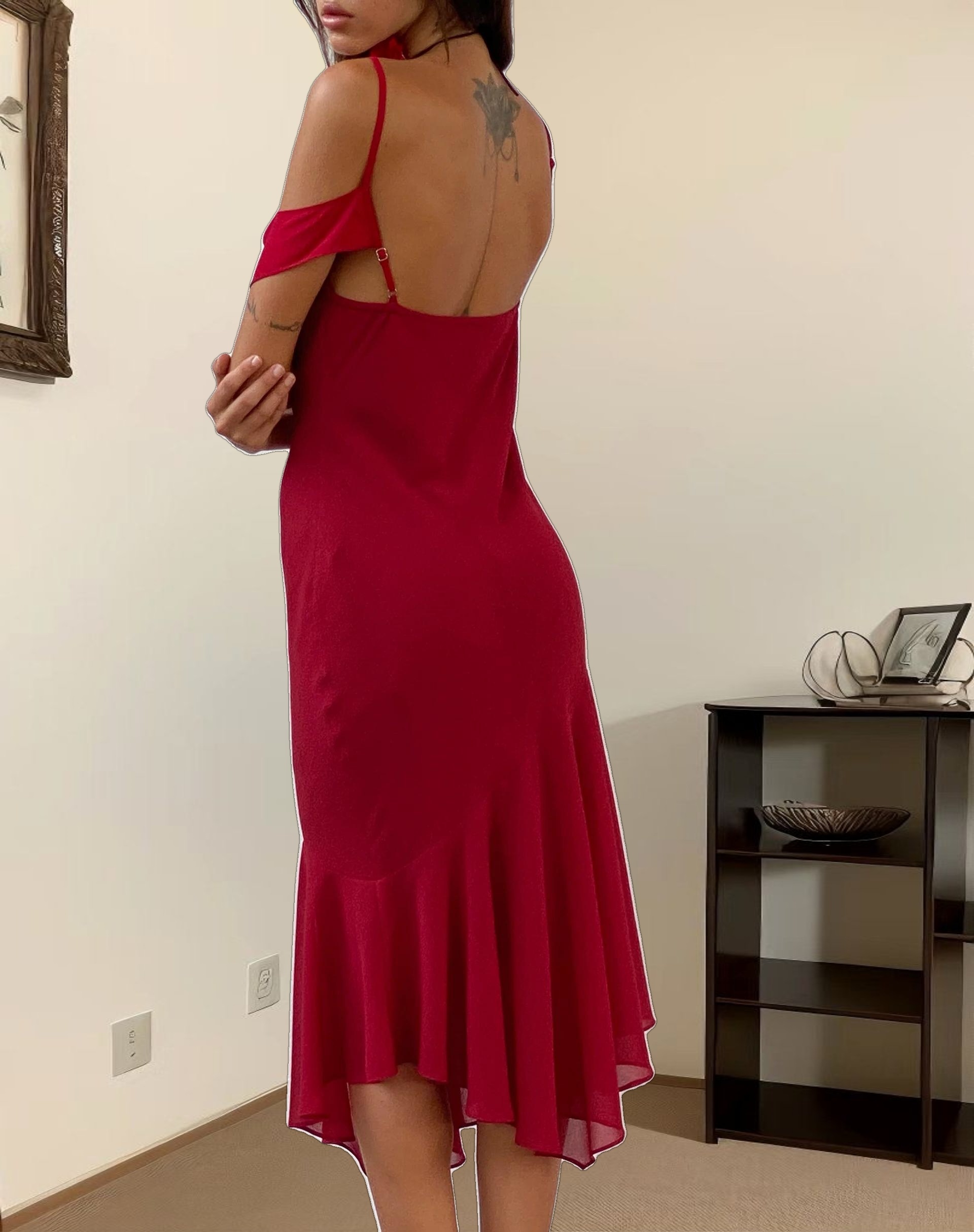 Dansya Midi Chiffon Dress in Red