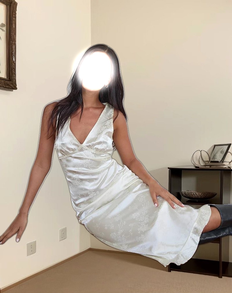 Gastari Midi Dress in Satin Jacquard White