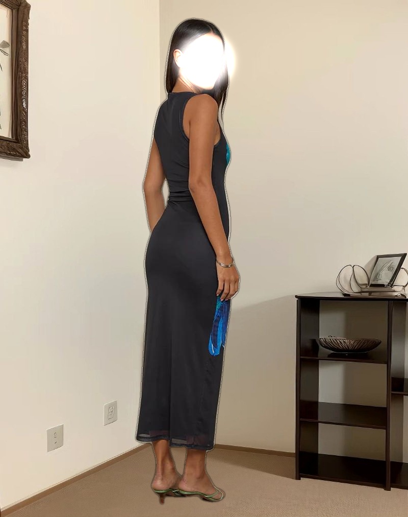 Fayola Printed Maxi Dress in Watercolour Flower Blue