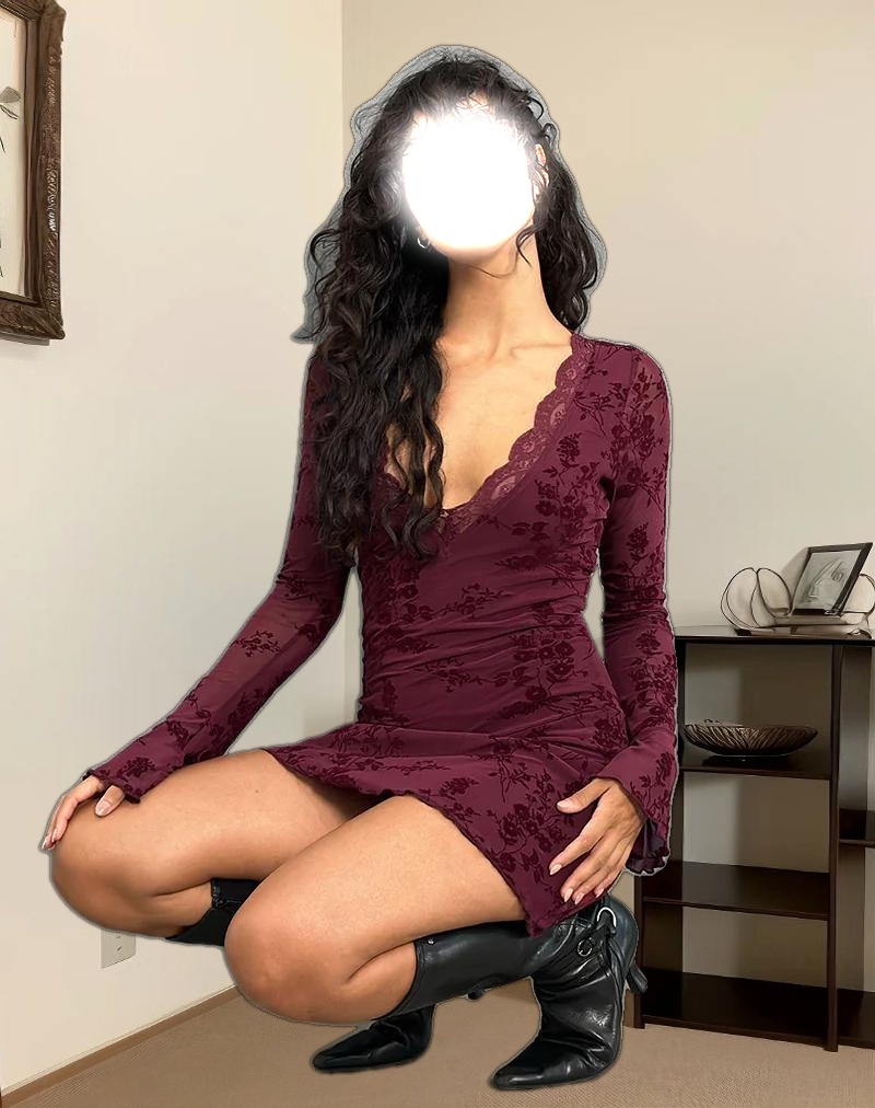 Sriti Mini Dress in Botanical Flower Maroon