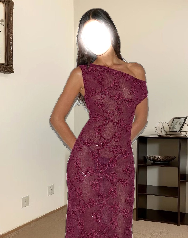 Kaido Midi Dress in Sequin Knit Burgundy