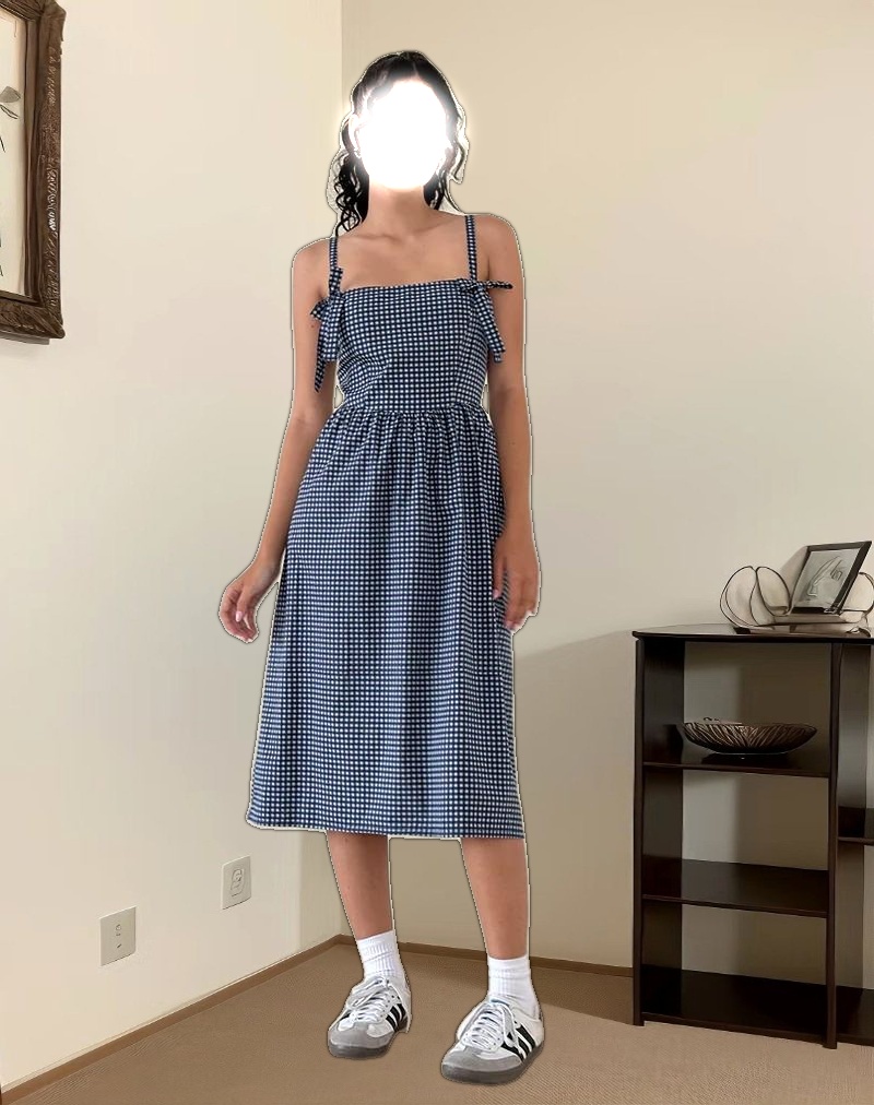 Sloane Midi Dress in Mini Dark Blue Gingham