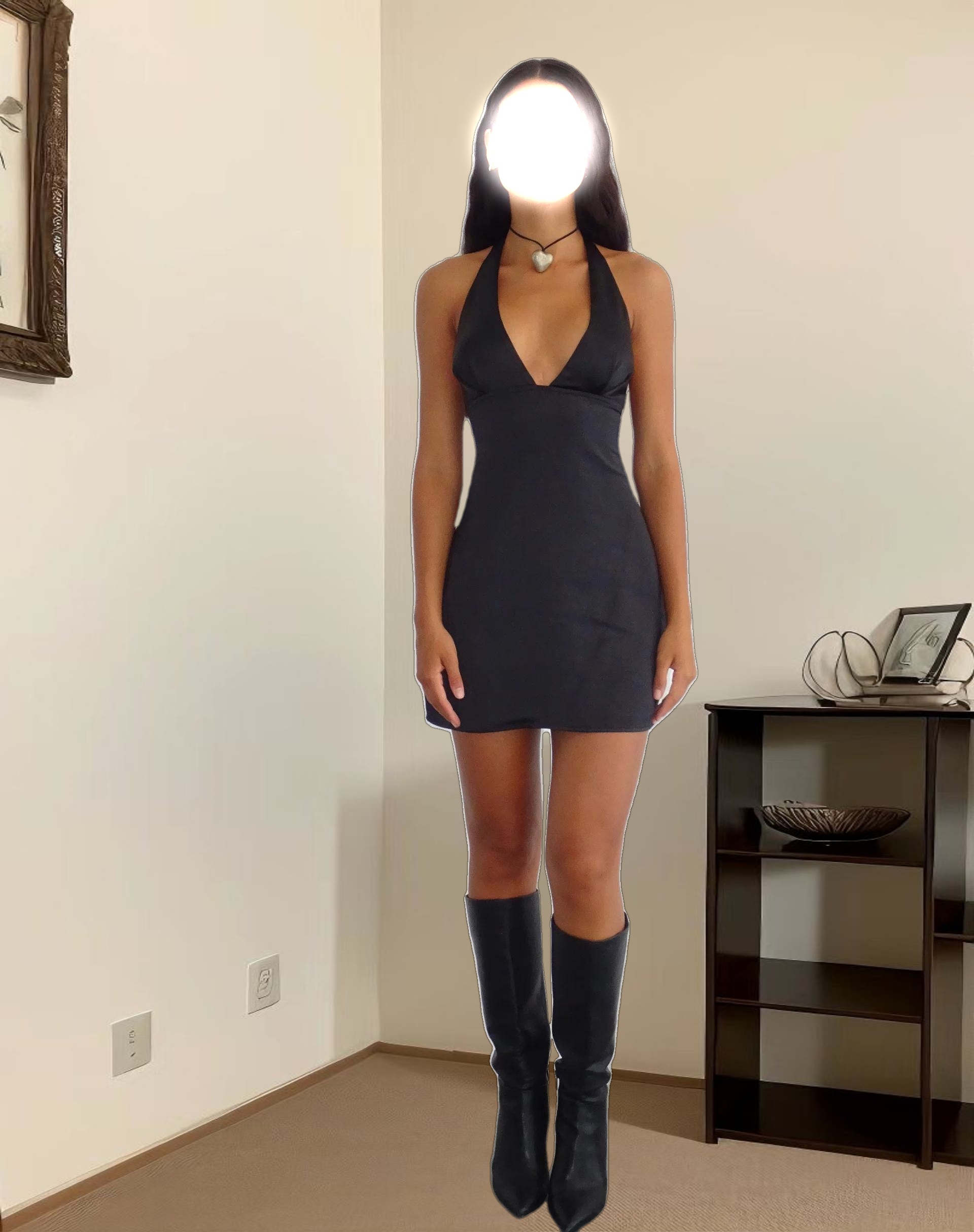 Coda Halterneck Dress in Satin Black