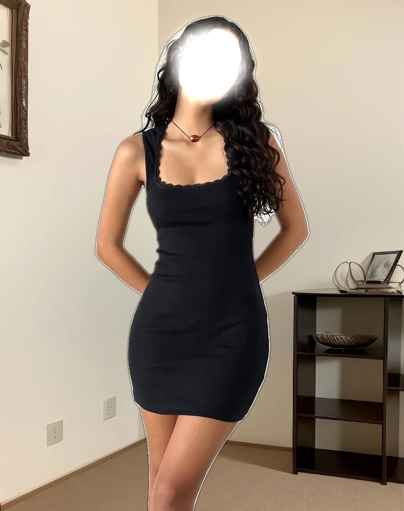 Jilly Mini Dress in Ribbed Black