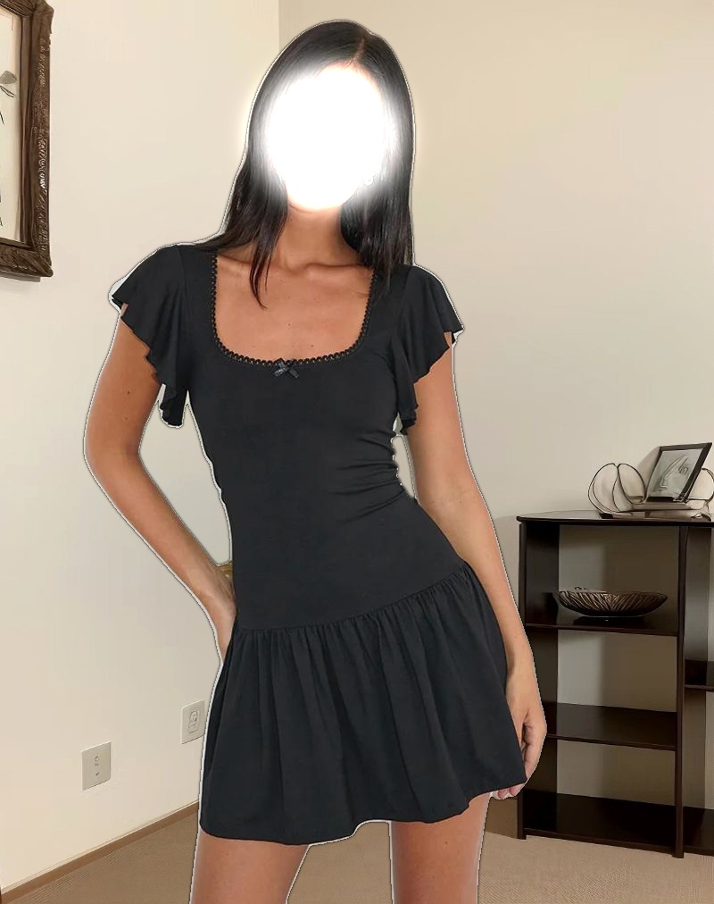 Toinette Drop Waist Mini Dress in Black